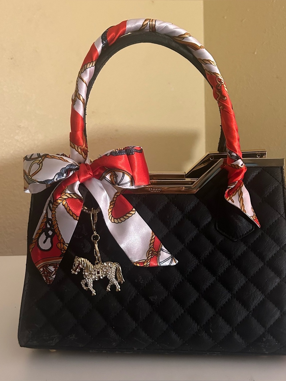 Twilly Women Handbag Purse Neck Tie Headband Bag Scarf 1 Tomato Red Gray… - Picture 6 of 14